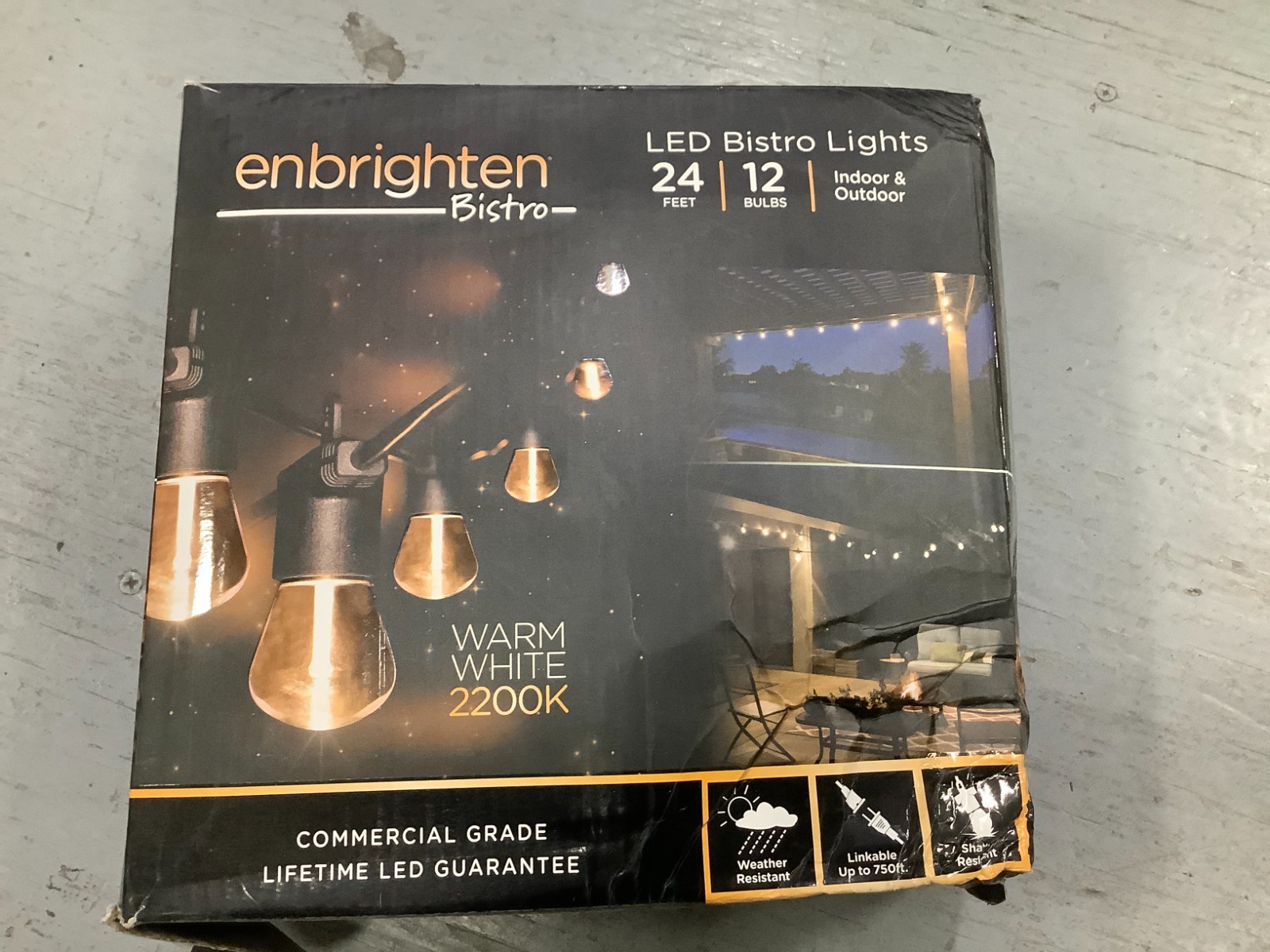 New Enbrighten Bistro WARM WHITE LED Lights 24 feet 12 bulbs Indoor / Outdoor gallery