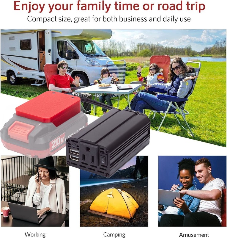 Power Inverter Outlet Adapter For Bauer 20V Battery to AC 110V Dual USB Portable gallery