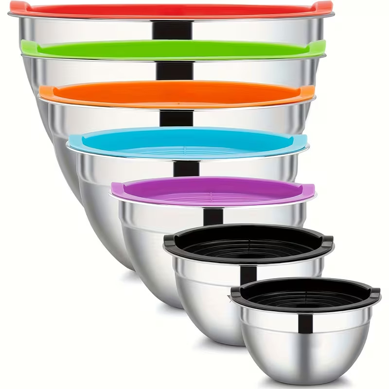 7X Stainless Steel Mixing Bowls Nesting Bowls with Lids Baking Cooking Prepping gallery