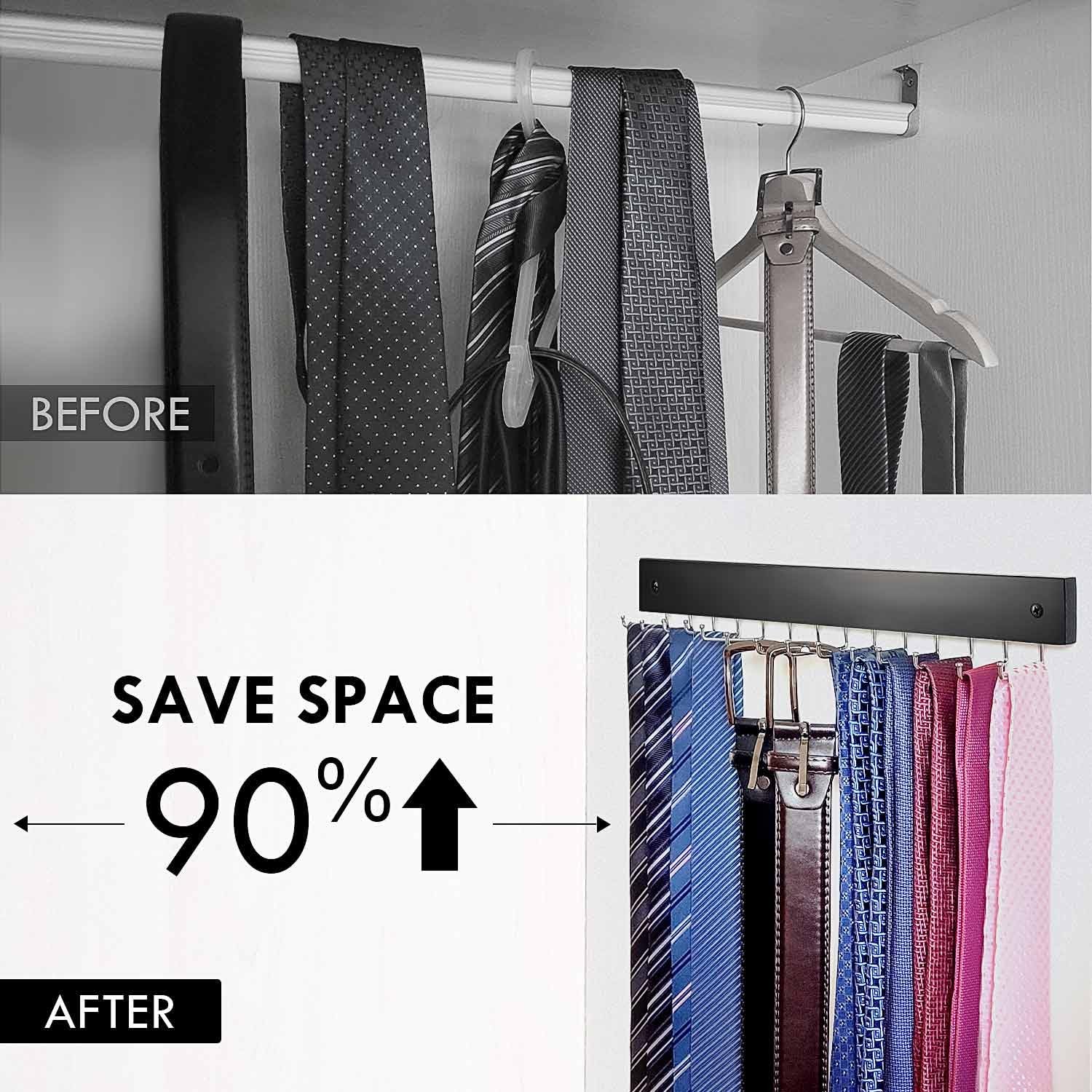 2Pack Tie Rack Wall Mounted Wooden Tie Hanger Tie Organizer for Men with 28 Hook gallery