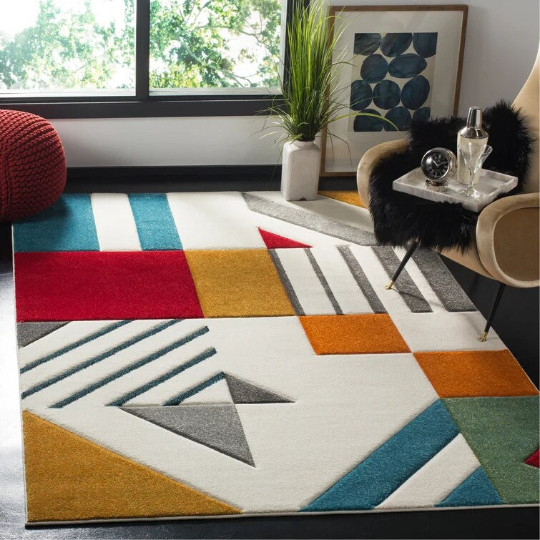 Vibrant 5x8 ft Multicolour Hand-Tufted Wool Rug Indian Artistry for Modern Space gallery