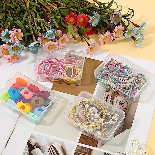 6 PCS Mini Clear Plastic Storage Containers Box Case with Lids Clear Rectangle gallery