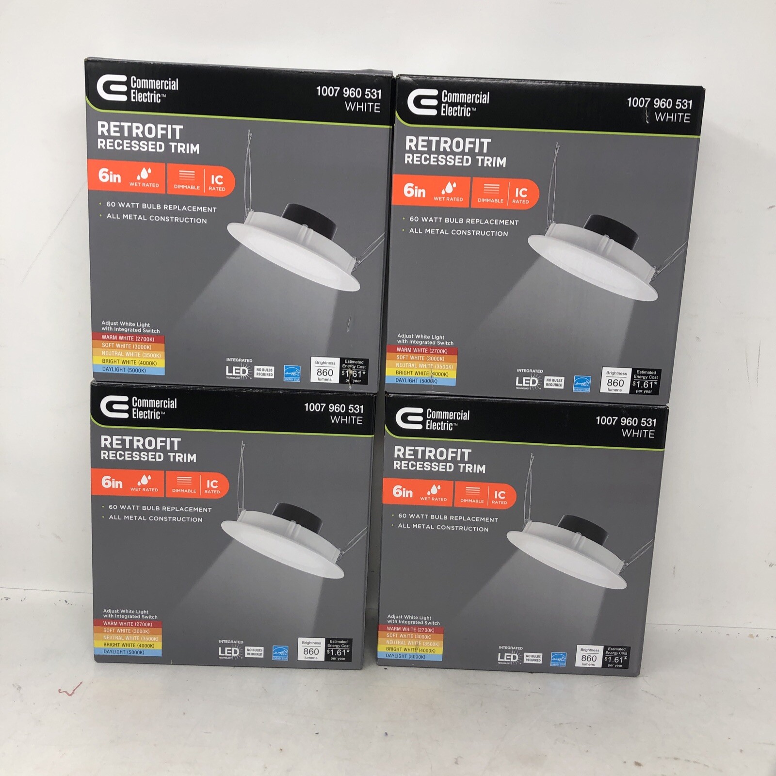 Commercial Electric LED 6 inch White Retrofit recessed trim {1007-960-531} QTY:4 gallery