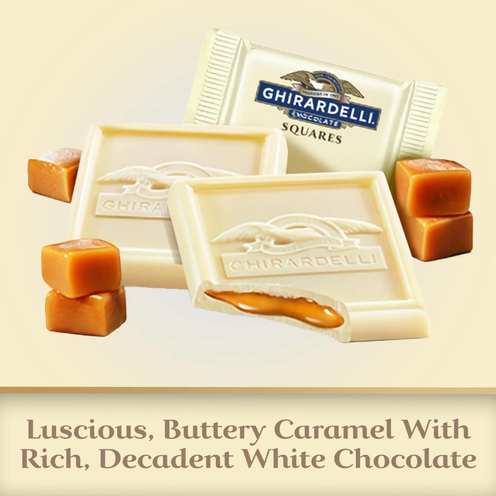 GHIRARDELLI WHITE Chocolate CARAMEL CENTER SQUARE WRAPPED BULK BAG VALUE PRICE!! gallery