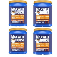 Maxwell House Breakfast Blend Ground Coffee, Mild Roast, 38.8 oz Canister –4Pack