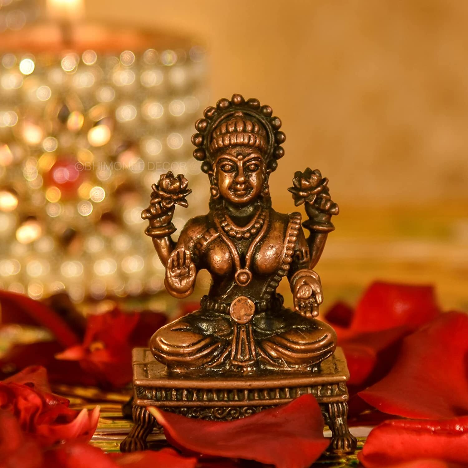 Copper Handmade Small Goddess Lakshmi Statue Rich Patina Antique Finish 2.4'' gallery