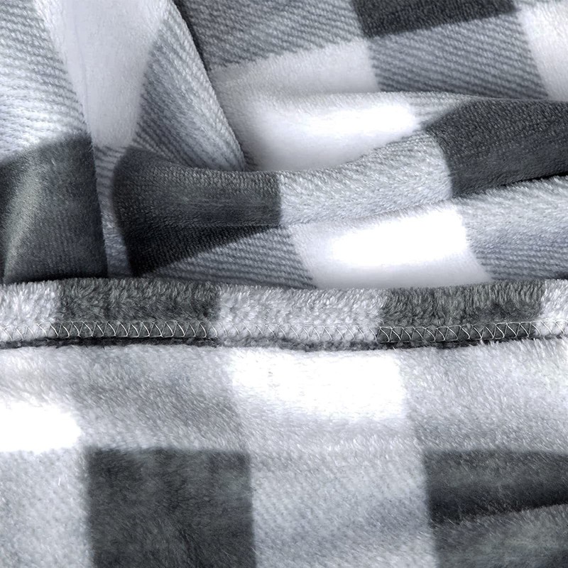 Gray White Checkered Buffalo Plaid Flannel Fleece Throw 260GSM 60x50 Inch gallery