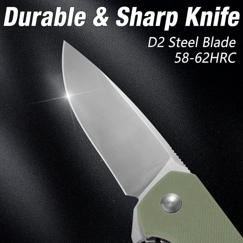 FLISSA Folding Pocket Tactical Knife G10 Handle D2 Blades Liner Lock Green/Brown gallery