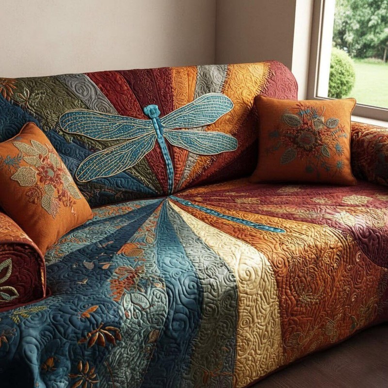 Quilted Sofa Cover Dragonfly Pattern Couch Protector Furniture Slipcover gallery