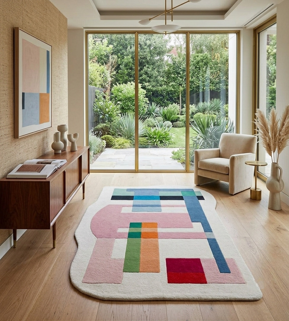 Irregular Hand Tufted Wool Rug Abstract Multi Color Custom Design Bedroom Carpet gallery