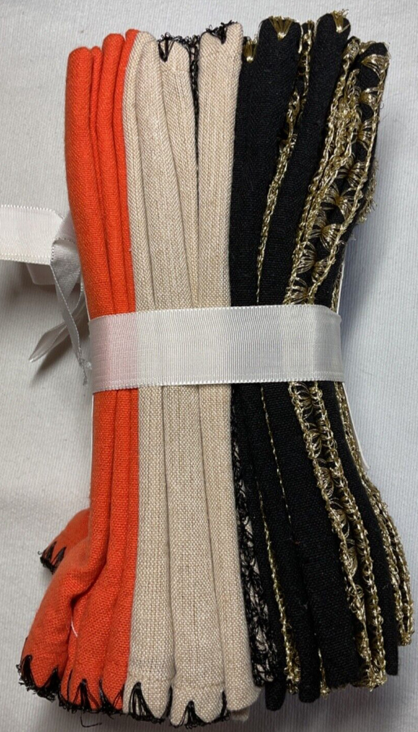 Max Studio HOME Napkins (12) BLACK ORANGE KHAKI 18 X 18 NIP gallery