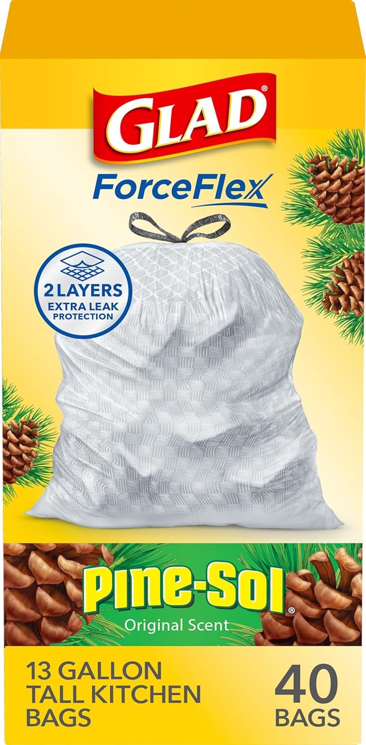 Glad ForceFlex Tall Kitchen Trash Bags, 13 Gallon, Pine-Sol Original, 40 Count ( gallery