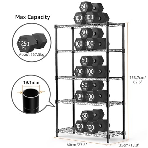 1250 lbs Storage Shelving Utility 5 Tier 13.7" D x 23.6" W x 62.4" H Black gallery