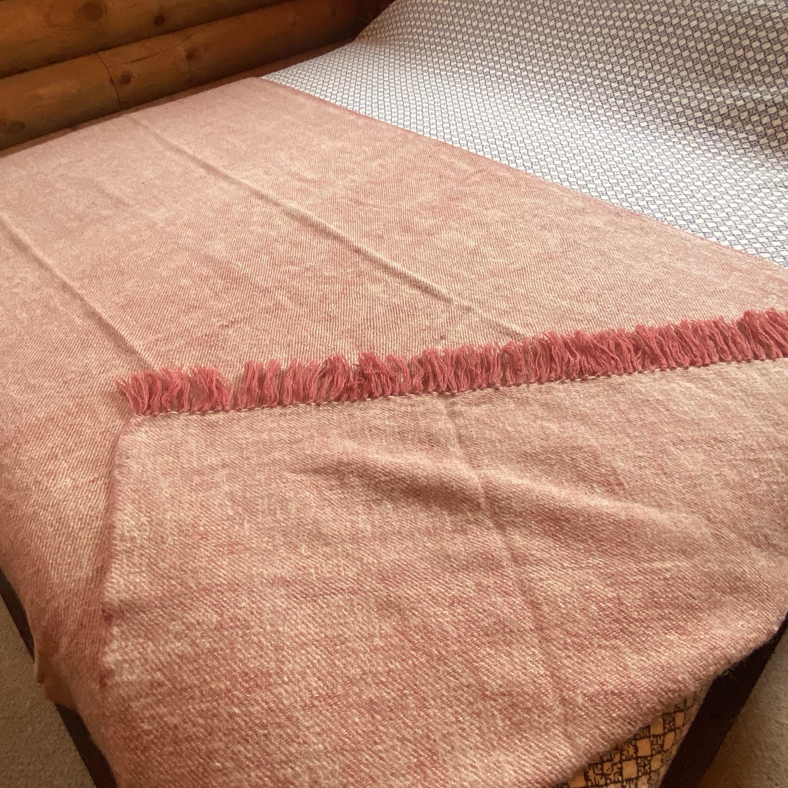 NEEM Handmade 100% Wool Dusty Rose Bed Runner Textile 86x41 Loomed Throw Blanket gallery