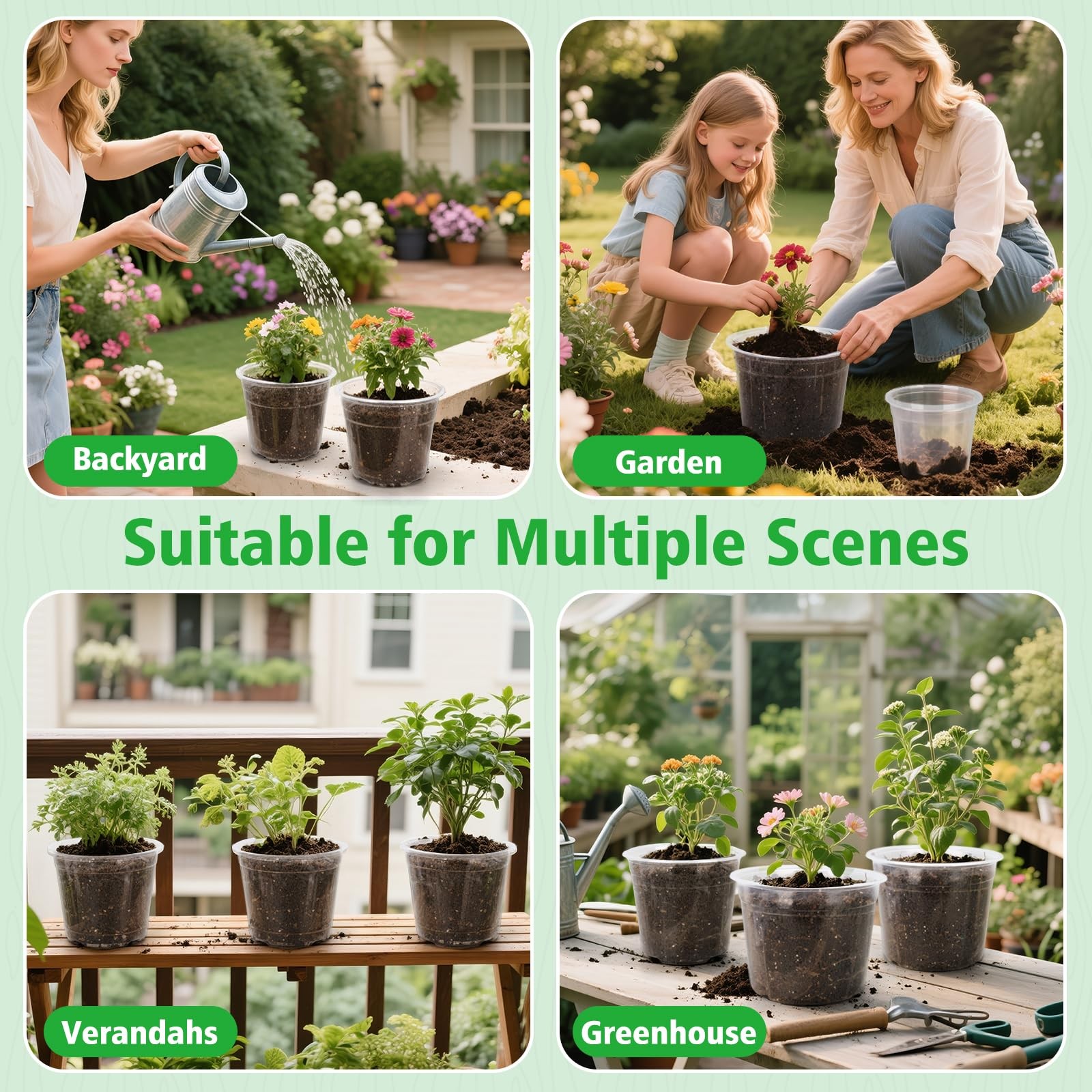 8 Inch Large Clear Nursery Pots with Drainage, 10 Pack Plastic Pots for Plants, gallery