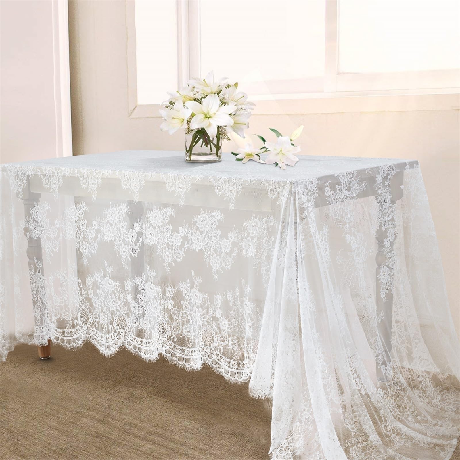 White Lace Tablecloth Rectangle 60x120 Inches Long Embroidered Vintage Table ... gallery