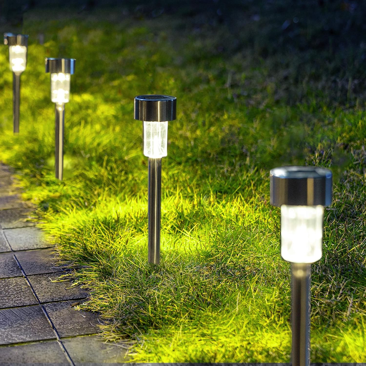 Solar Pathway Lights, Stainless Steel IP44 Waterproof Auto On/Off Outdoor LED So gallery