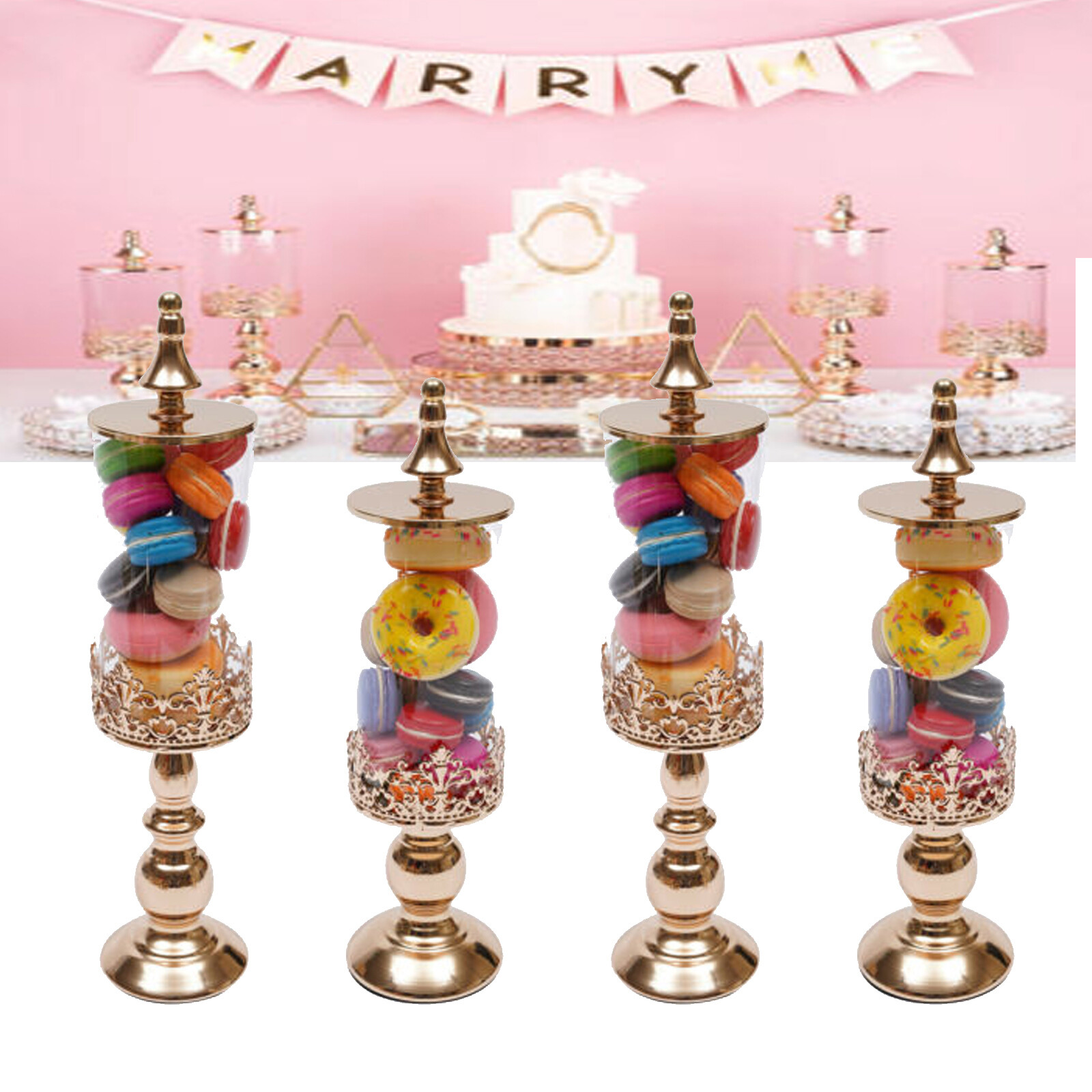 4PCS Candy Jars With Lids Buffet Bar Party Sweets Tank Acrylic&Metal Storage Jar gallery