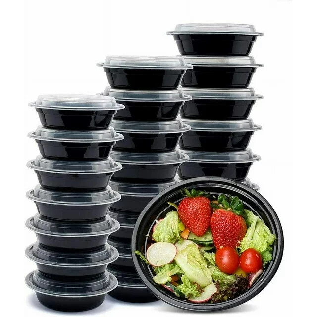 24 oz Plastic 6" Round Small Meal Prep Food Containers with Clear Dome Lids Bulk gallery
