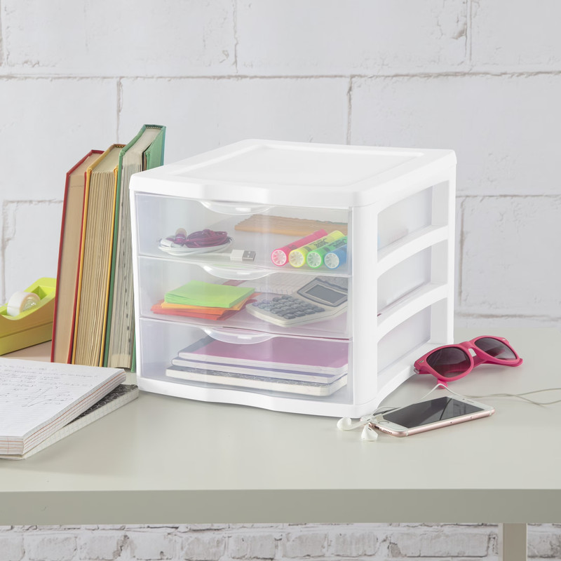 Sterilite 3 Drawer Unit, Clear Plastic Countertop or Desktop Storage Drawers, Wh gallery