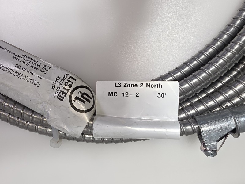 Glide Lite Solid 12/2 Cu MC Grounded (Armor) Cable 30' (25' + 5') Terminated gallery