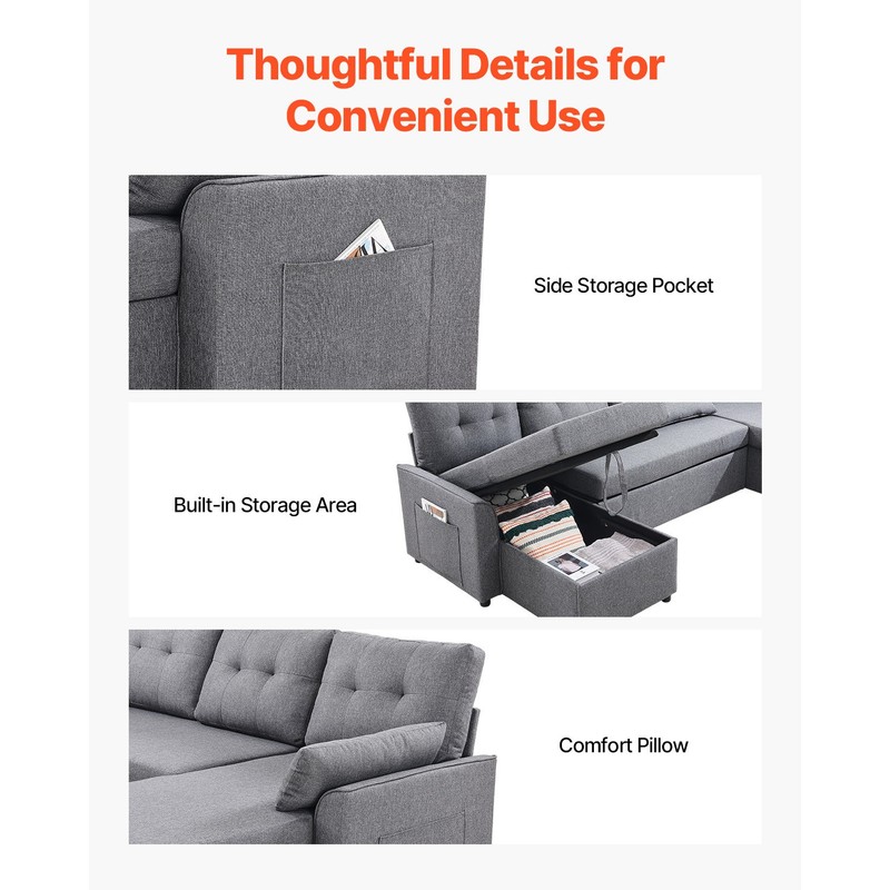 Uimoso U Shaped Storage Sofa Bed Convertible Sleeper Pull Out Couch Loveseat gallery