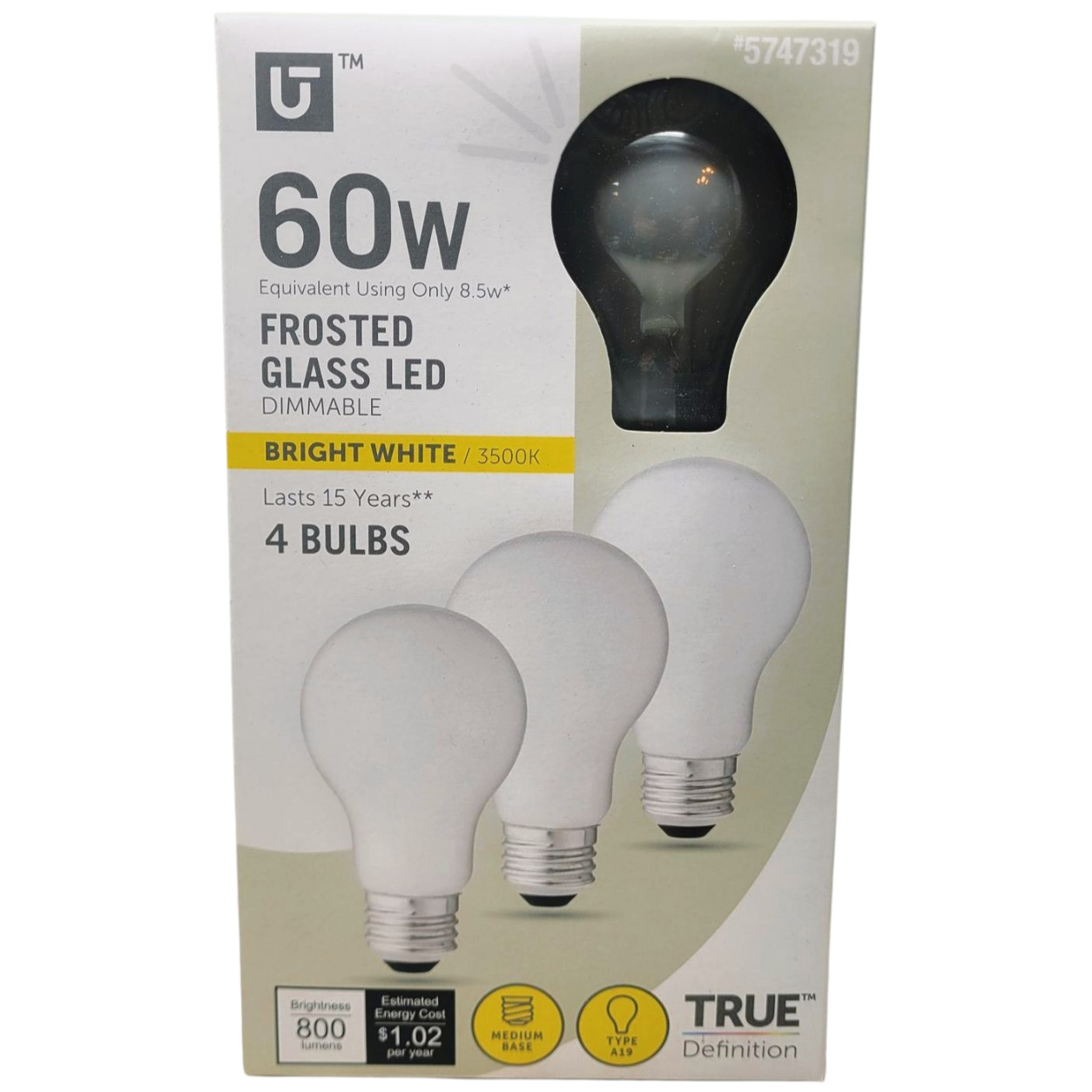 Utilitech 60 -Watt EQ A19 Bright white Medium screw base E26 Dimmable LED 8.5W gallery