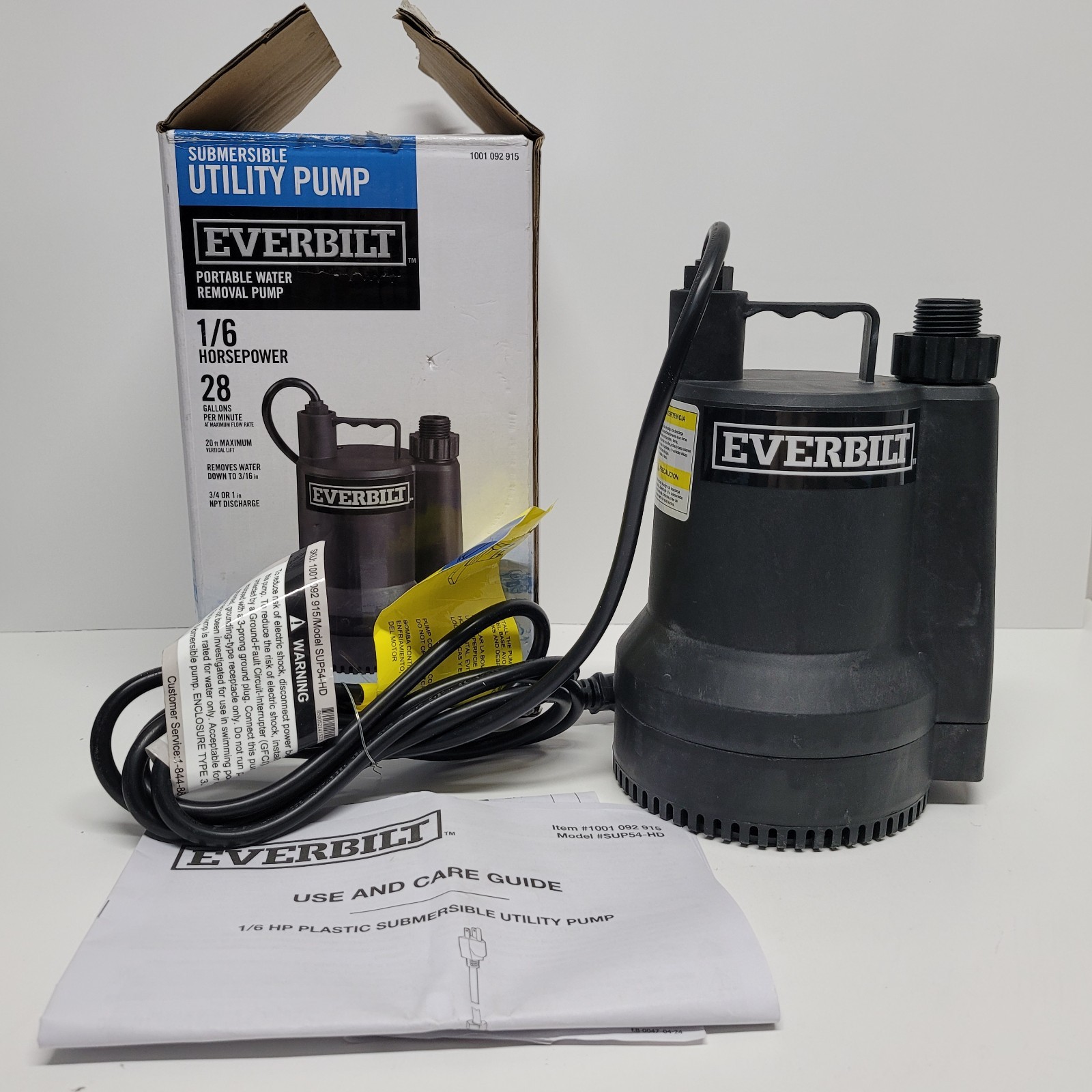 Everbilt Submersible Utility Pump Plastic SUP54-HD - Open Box - Tested gallery