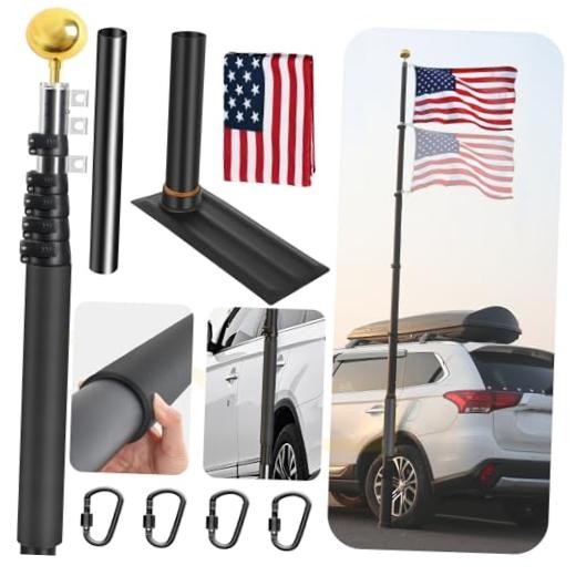 20FT Tailgate Flag Pole with Tire Mount, Fits RV Tailgate Flag Pole Kit Black gallery