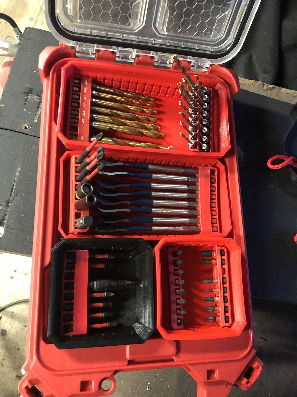 Milwaukee Packout Low Profile Long Bit Bin Red Or Black Large Pack Out Free S&H gallery