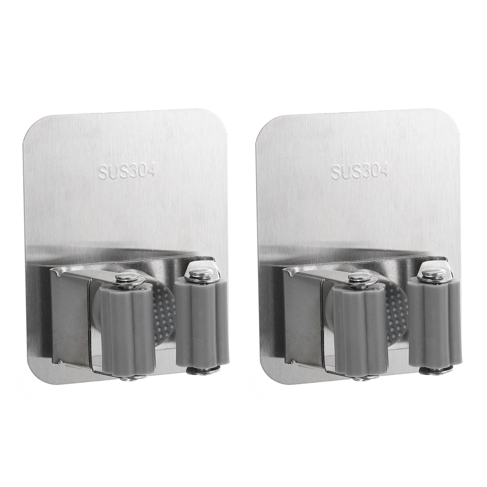 2pcs Stainless Steel Mop Broom Holder Organizer Wall Mount Mop and Broom Grey gallery