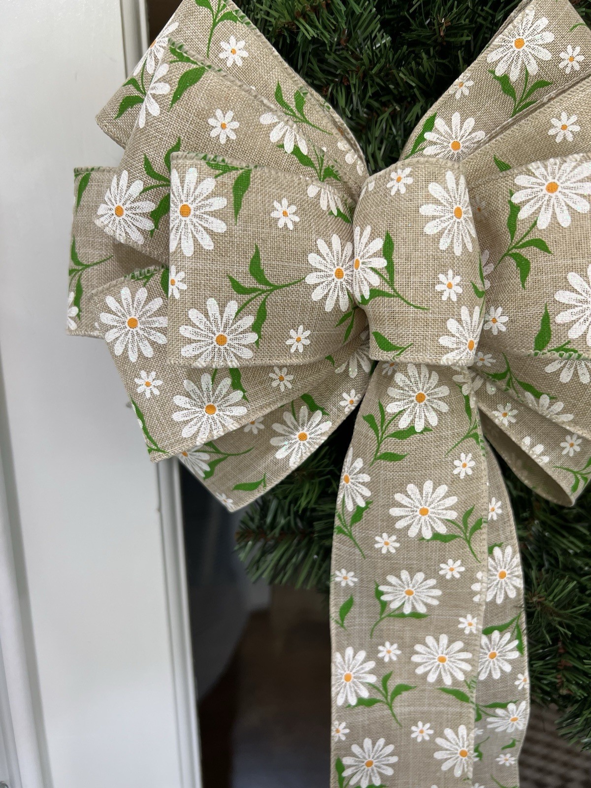 Handmade Summer Spring Tan Daisy Flower Bow 10 x 16 in. Bow for Wreath or Swag gallery