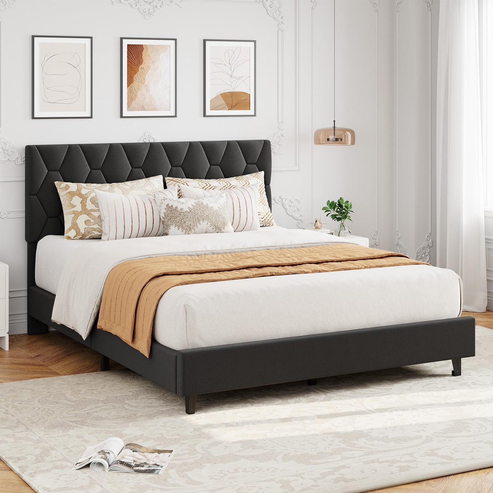 Full Size Bed Frame with Headboard, Upholstered Heavy-Duty Platform Bed Frame US gallery