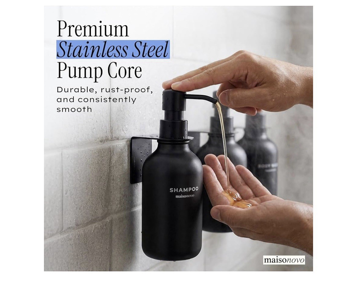Shampoo and Conditioner Dispenser Wall Mounted Set of 3 Black - No Drill gallery