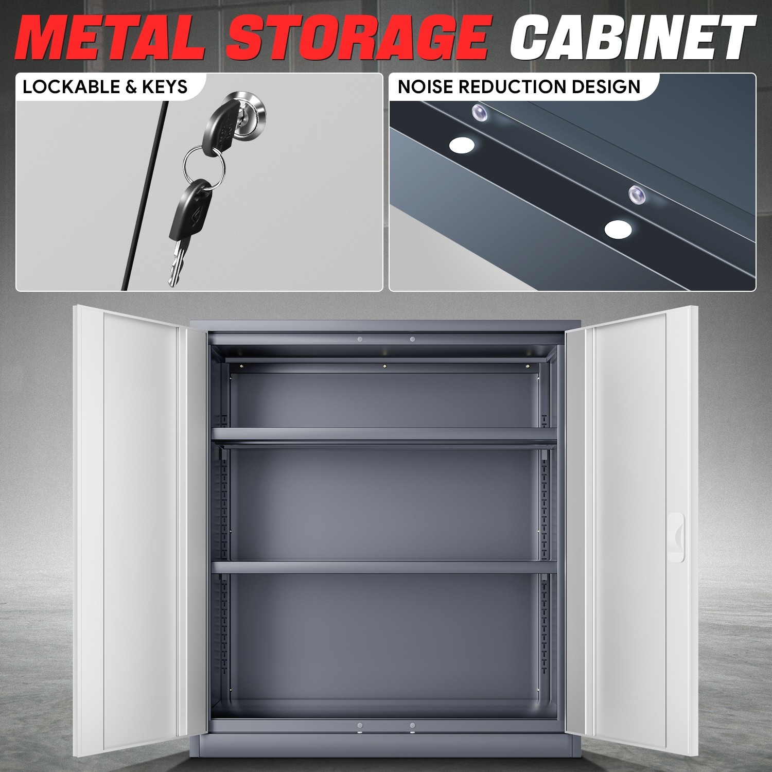 36" Lockable Heavy Duty Metal Storage Cabinet w/ Adjustable Shelves Gray/White gallery