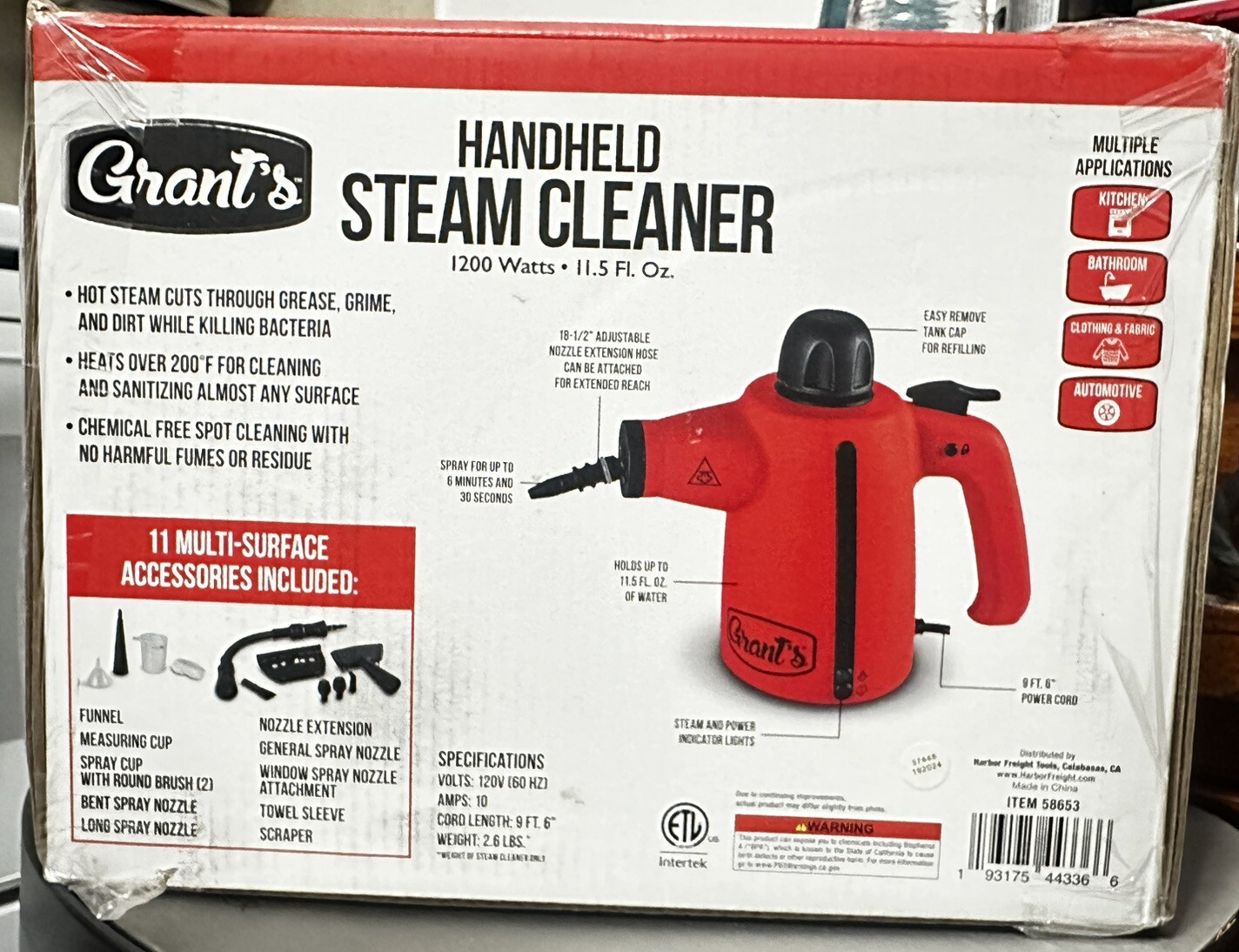GRANT'S Handheld Steam Cleaner 1200 Watts 11.5 Fl. Oz. 9 ft Power Cord, Red gallery