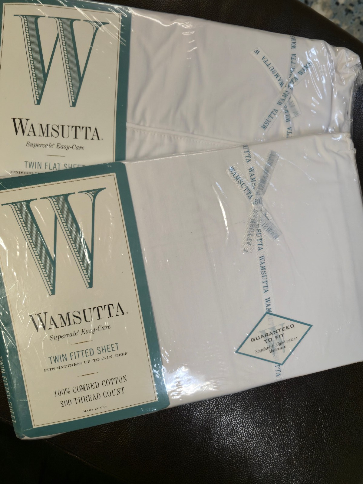 New WAMSUTTA Supercale Easy Care 200 TC WHITE TWIN FLAT & FITTED SHEET SET NOS gallery