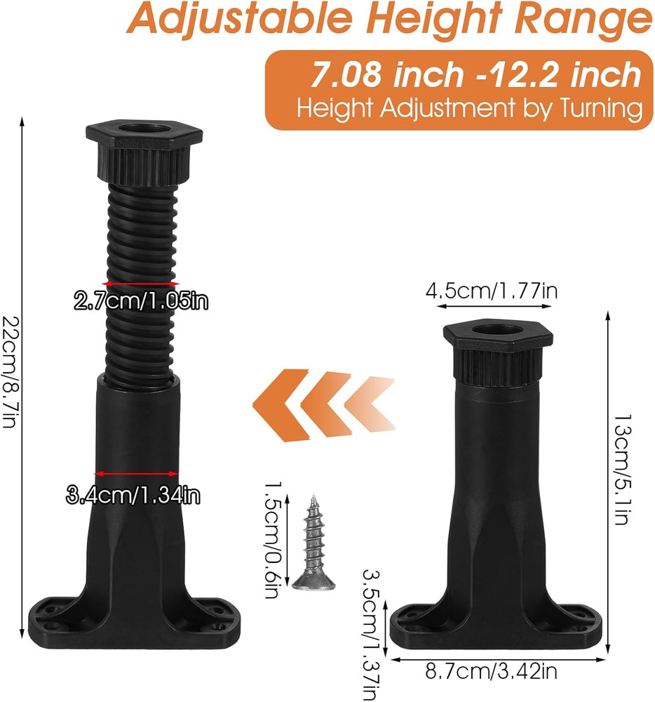 6Pcs Adjustable Height Bed Support Legs 5.1-8.7 Inch Bed Frame Center Bed Sla...
