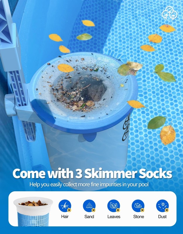 Above Ground Pool Surface Skimmer with 3 Filter Socks, Wall Mount & Floating Des gallery