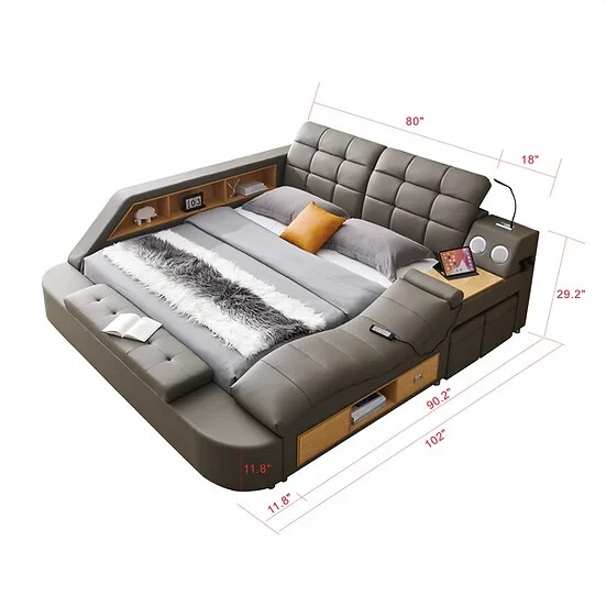Multifunction Storage bed with bluetooth speaker, massage lounge Italian leather gallery