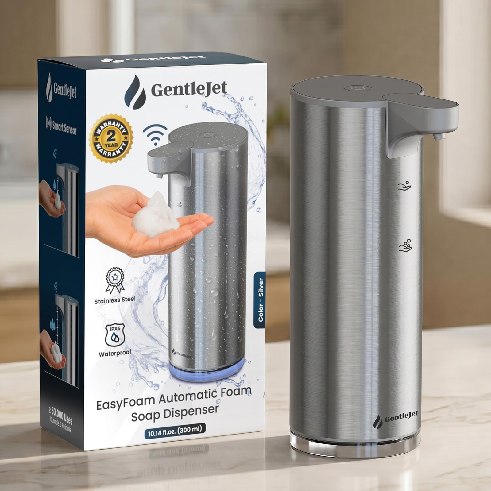 GentleJet EasyFoam Foaming Soap Dispenser Touchless 280ml Stainless Steel gallery