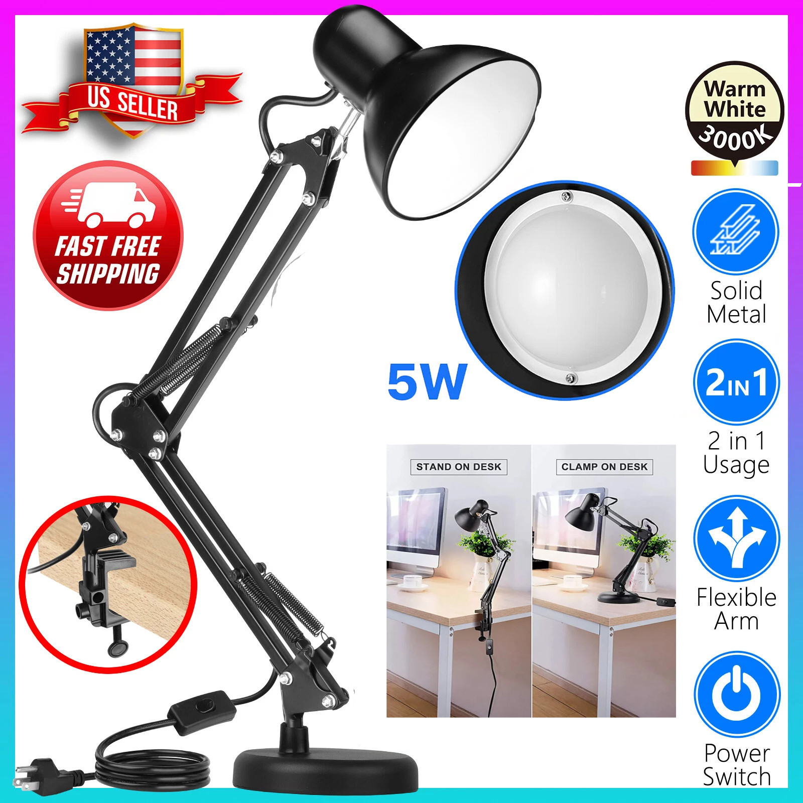LED Desk Lamp Adjustable Swing Arm Lamp with Clamp Eye-Caring Reading Desk Light gallery