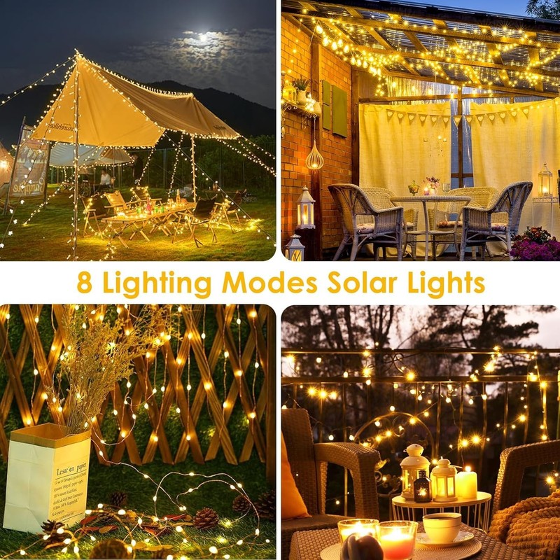 Extra-Long LED Solar String Outdoor Lights - Pack of 2, Warm White gallery