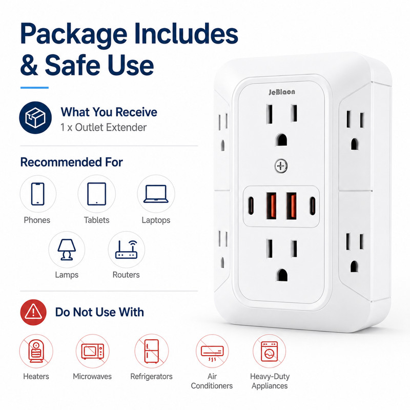 6 Outlet Surge Protector Wall Adapter USB C Multi Plug Outlet Extender gallery