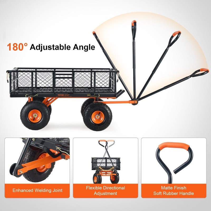 880lb Welded-Frame Dump Cart, 10in Wheels, 3.2cu.ft, Detachable Side Panels gallery