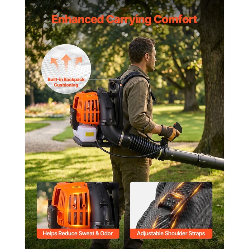 Uimoso Gas-Powered Backpack Leaf Blower, 43CC 2-Stroke, 447CFM, 150MPH gallery