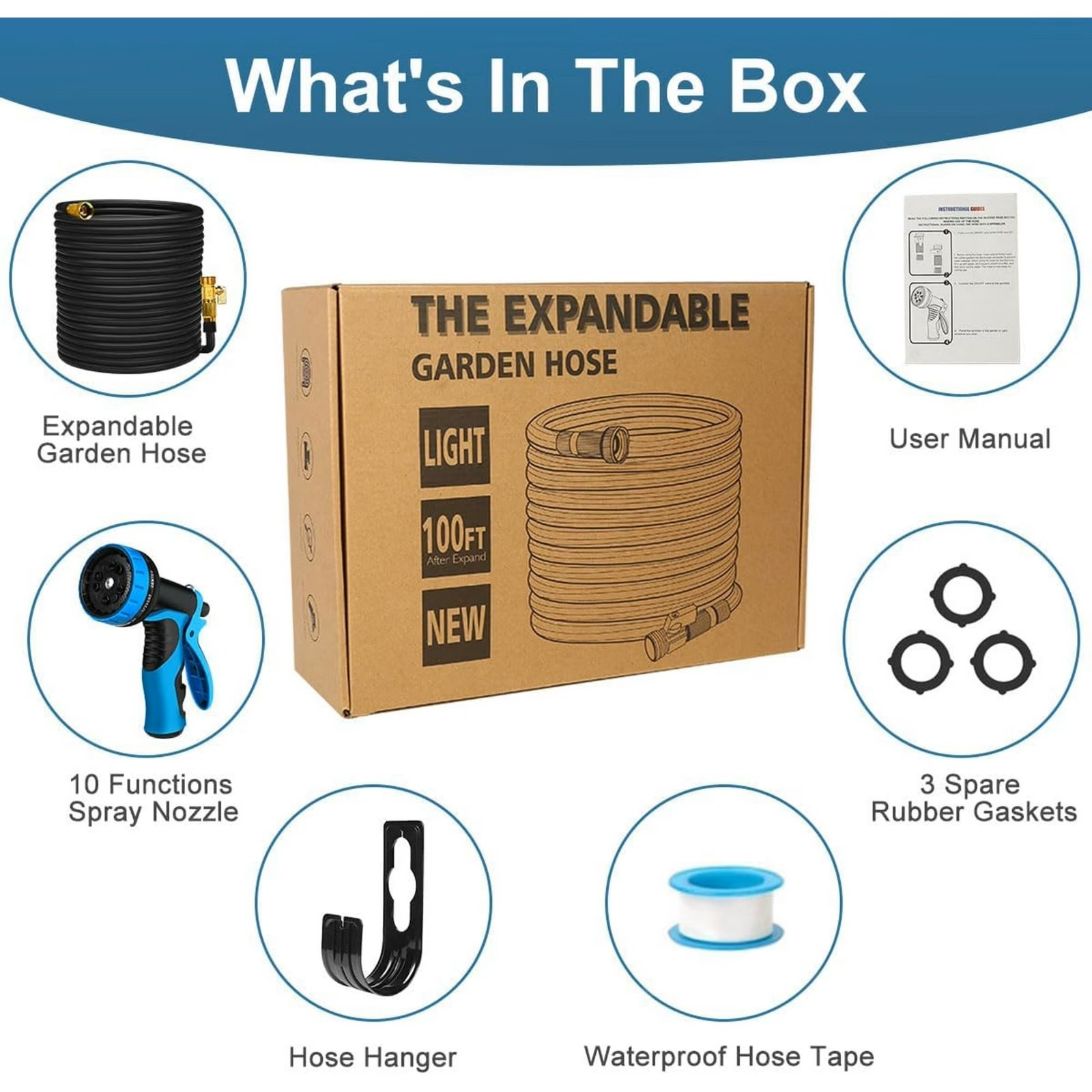 Lightweight Expandable 50ft Garden Hose with 10 Function Nozzle, Brass Fittings gallery