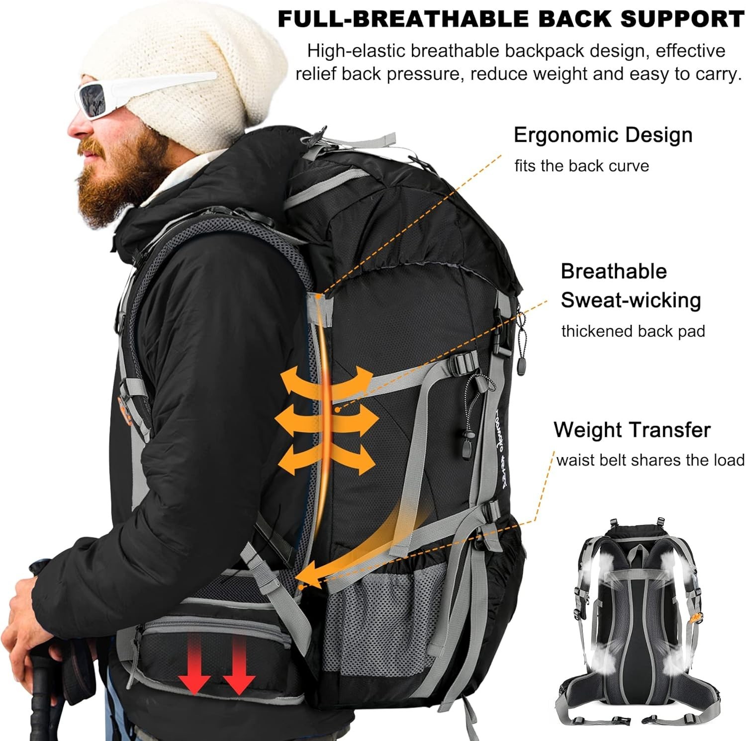 Comfortable 50L Backpacking Pack with Premium Rain Cover & Organizing Features 5