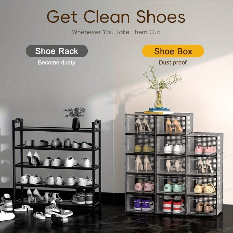 Large Shoe Storage Boxes Organizers Clear Plastic 6 Pack, Shoe Rack Holder US gallery