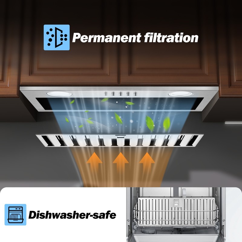 Range Hood Insert 20 Inch Stainless Steel 600 CFM Built-in Mount Kitchen Hood gallery